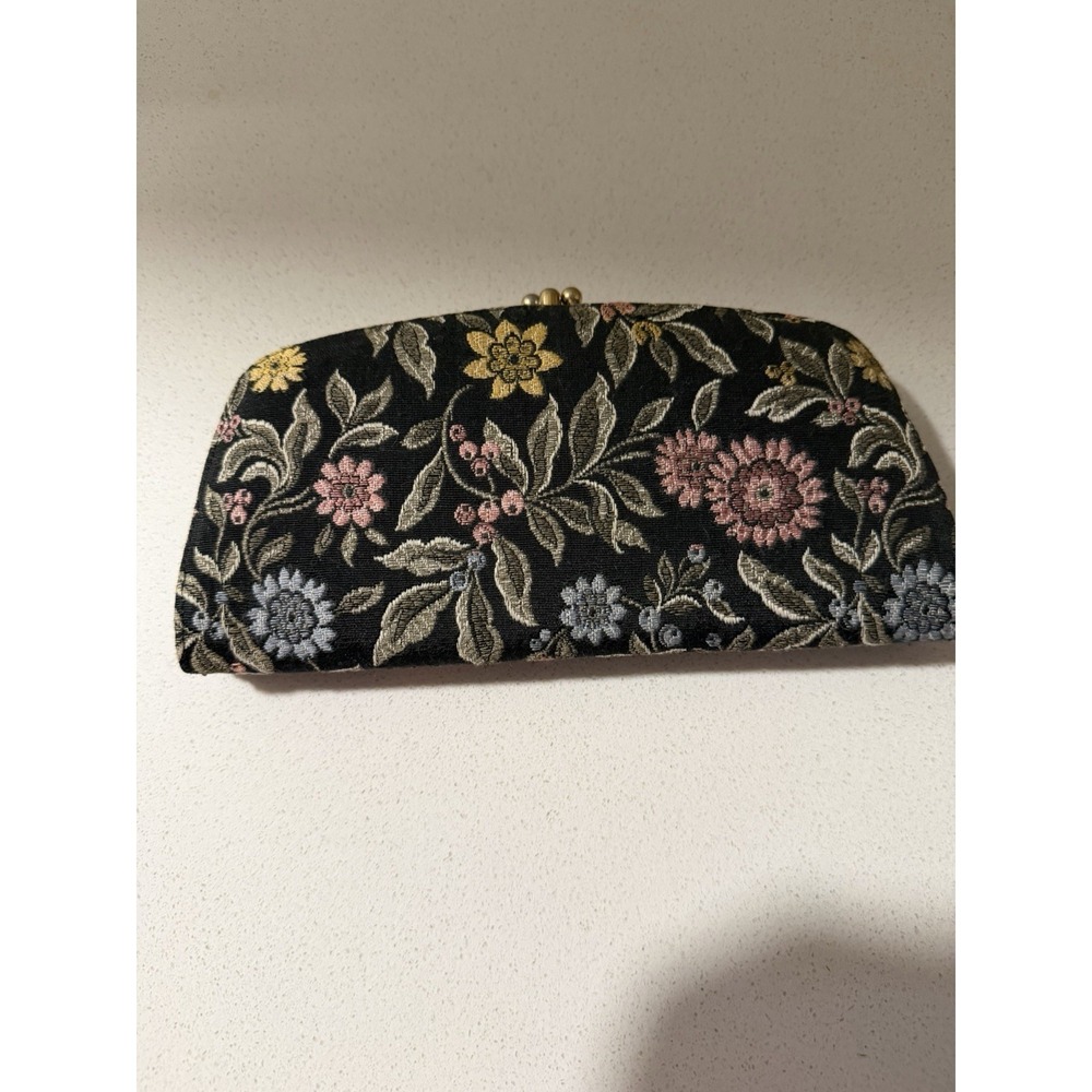 Vintage 1960's BARONET Floral Tapestry Clutch Kiss Lock Sides Open Wallet EUC